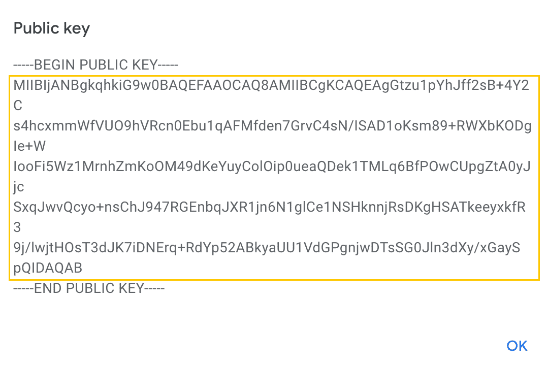 Public key dialog window